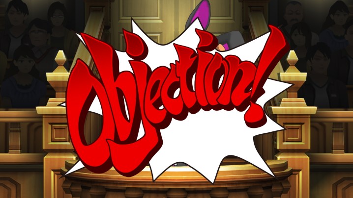 The word Objection appears on screen in Apollo Justice.