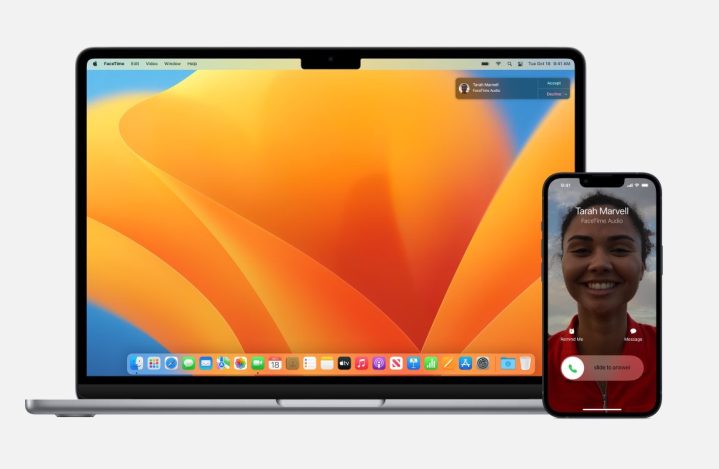 اسکرین شات Apple Continuity که مک و آیفون را در حال دریافت تماس نشان می دهد.