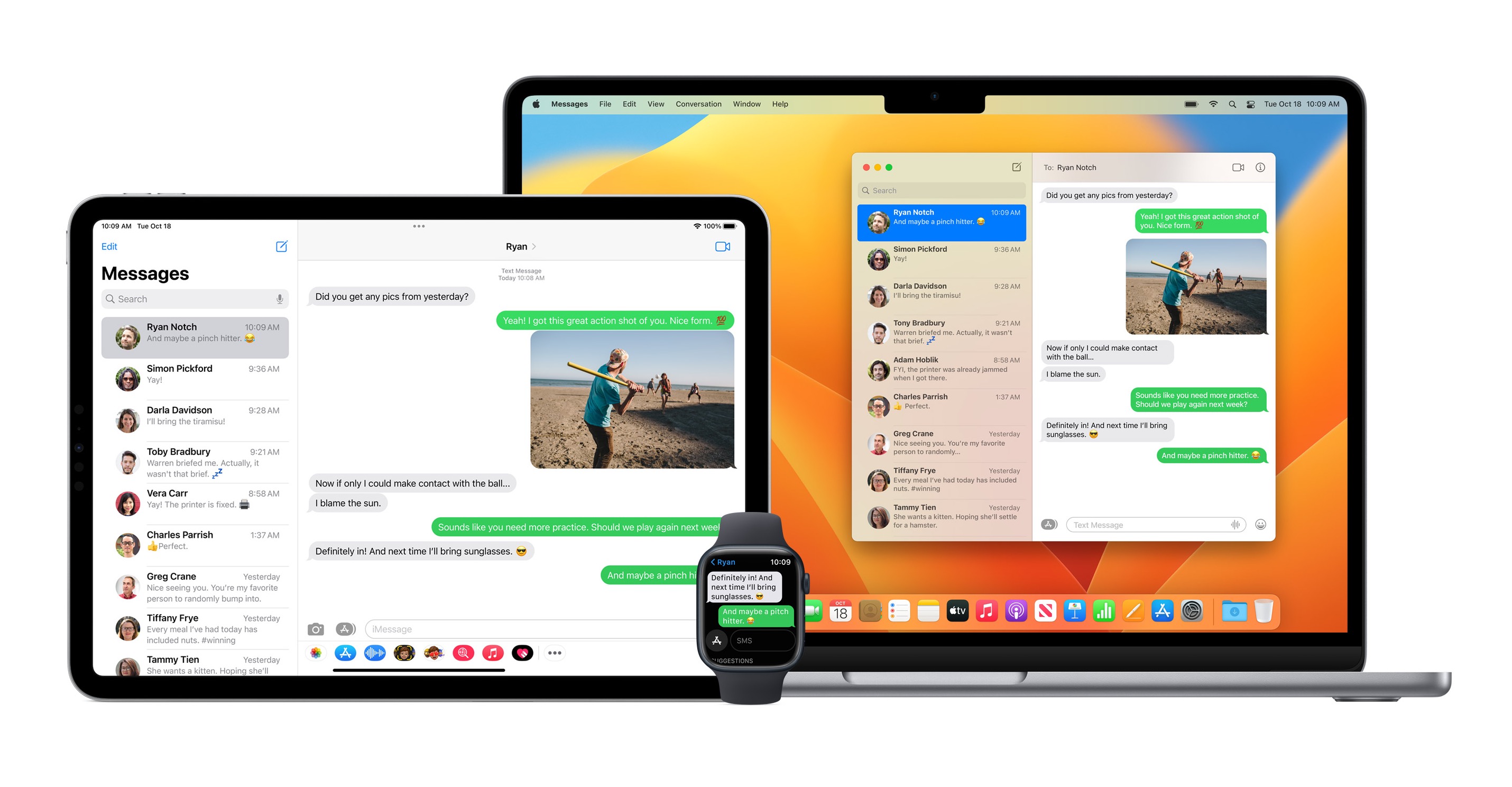 اسکرین شات Apple Continuity که پیام های SMS را در چندین دستگاه نشان می دهد.