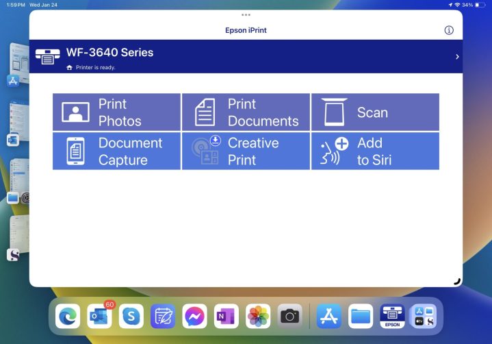 Apple iPad Pro 11 screenshot showing Epson printer app.