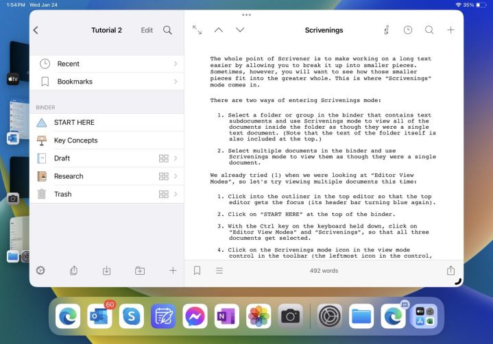 Capture d'écran de l'iPad Pro 11 montrant l'application Scrivener.