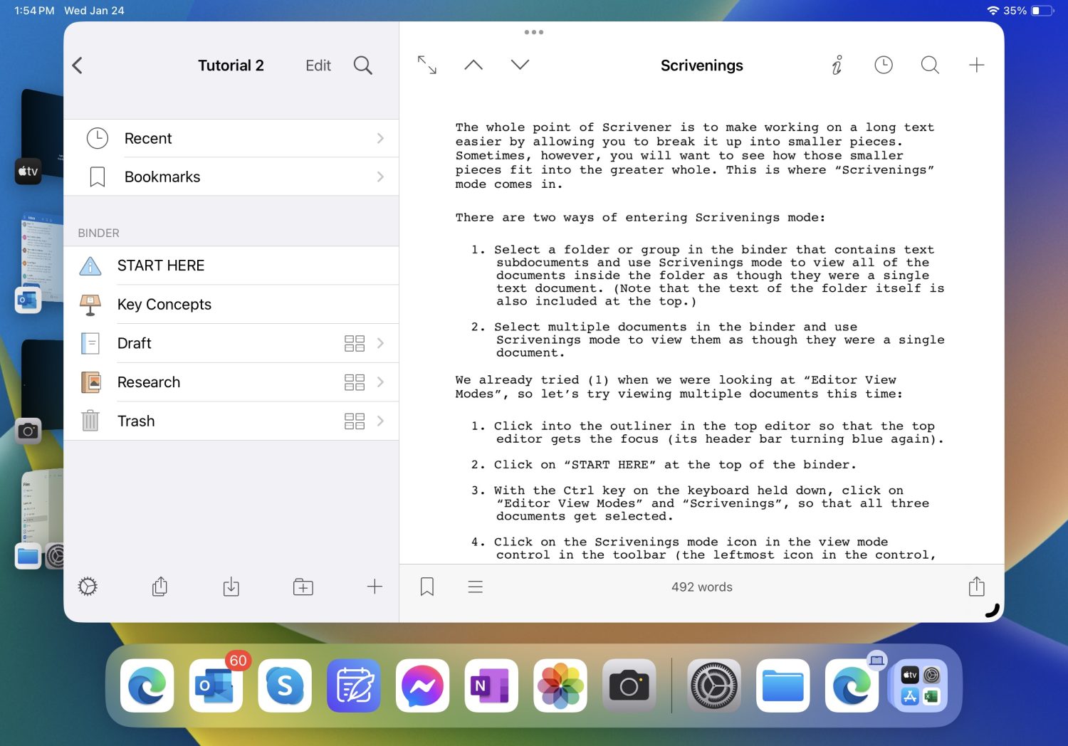 iPad Pro 11 screenshot showing Scrivener app.