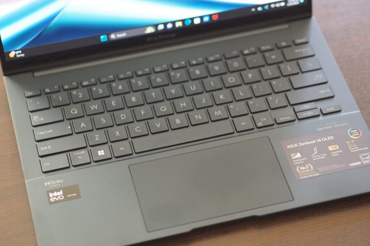 Asus Zenbook 14 OLED 2024 top down view showing keyboard.
