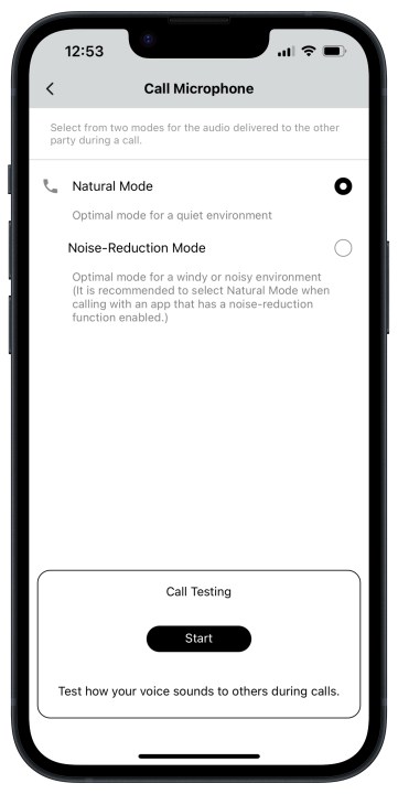 Application A-T Connect pour les paramètres de qualité des appels iOS.