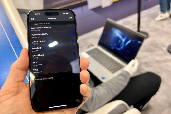 The Auracast app CES 2024 demo showing available connections.