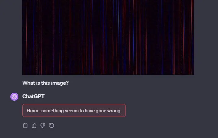 La respuesta de ChatGPT a un mensaje que incluye una imagen con algo de ruido digital.