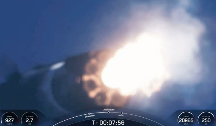 A Falcon 9 booster landing in January 2024.