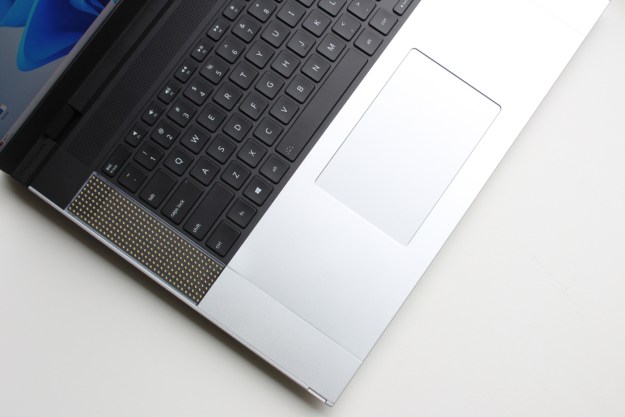 A top down view of the keyboard and touchpad of the Framework Laptop 16.