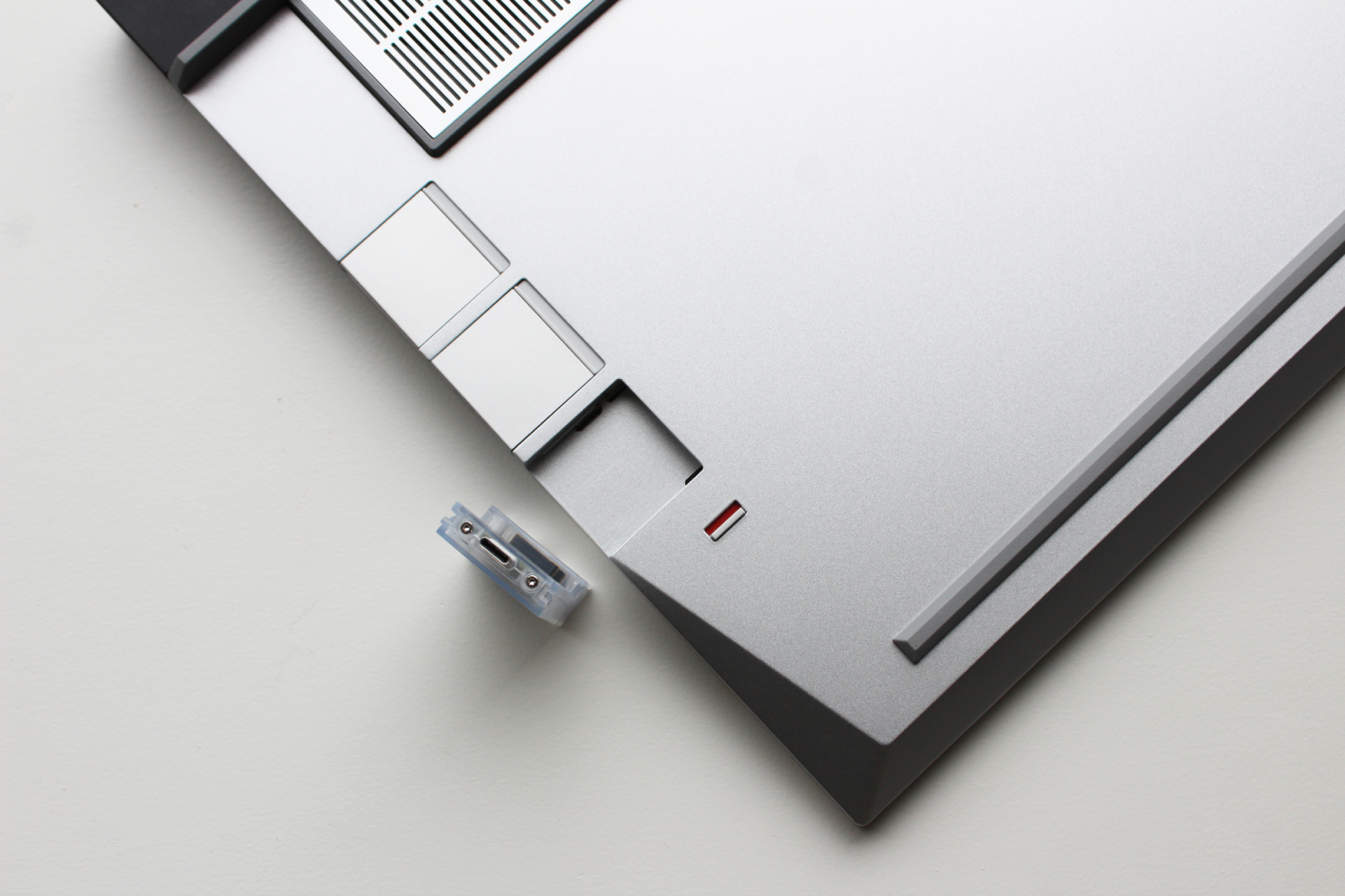 The expandable slots on the back of the Framework Laptop 16.