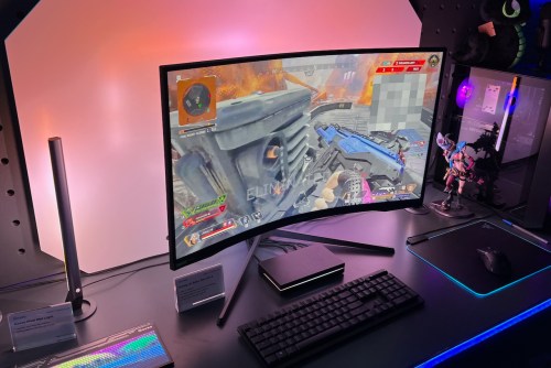 The Govee AI Sync Box Kit 2 with a gaming monitor on display at CES 2024.