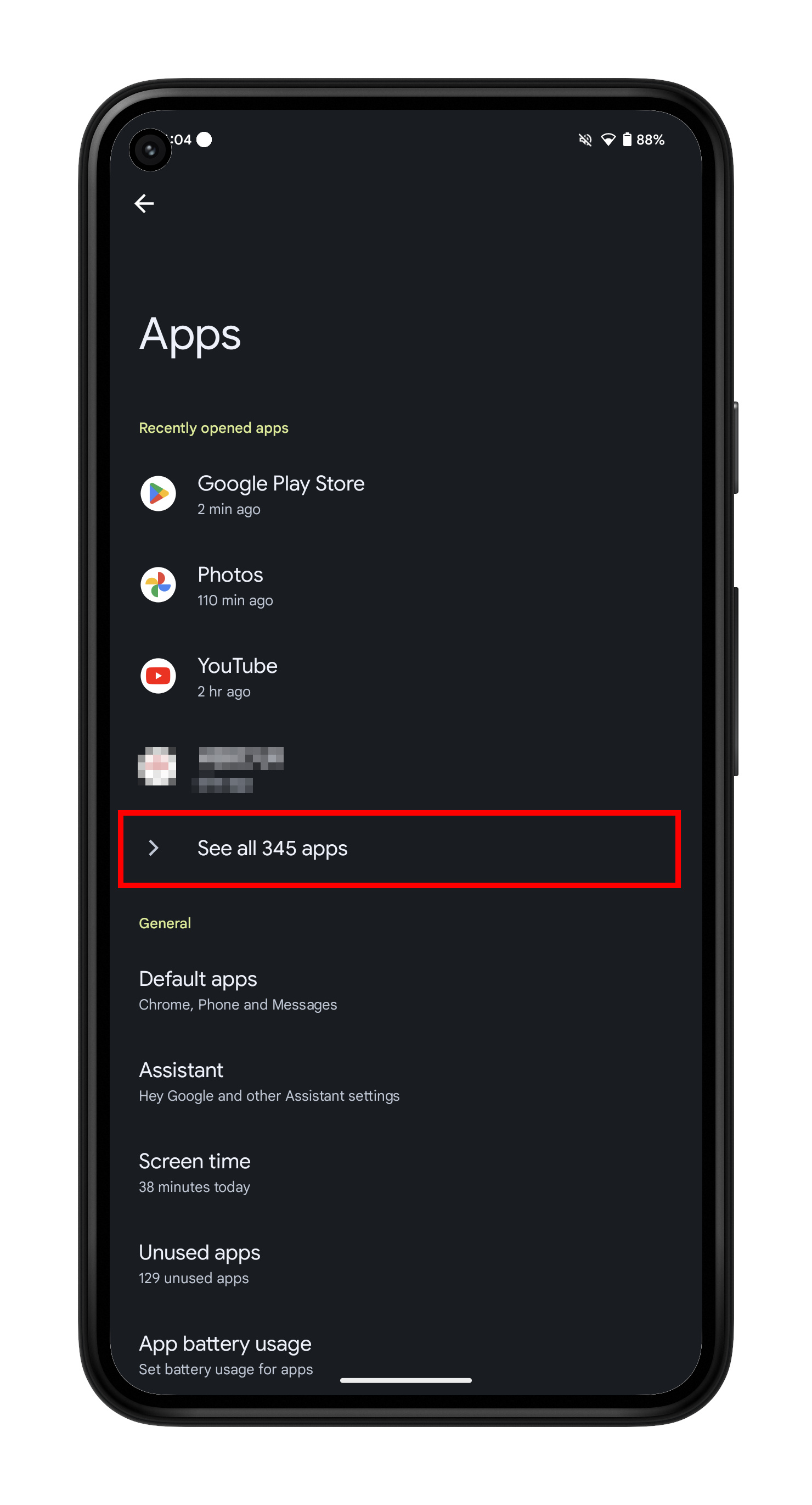 The apps settings in Android.