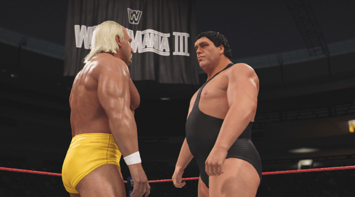Hulk Hogan and Andre the Giant face off in WWE 2K24.