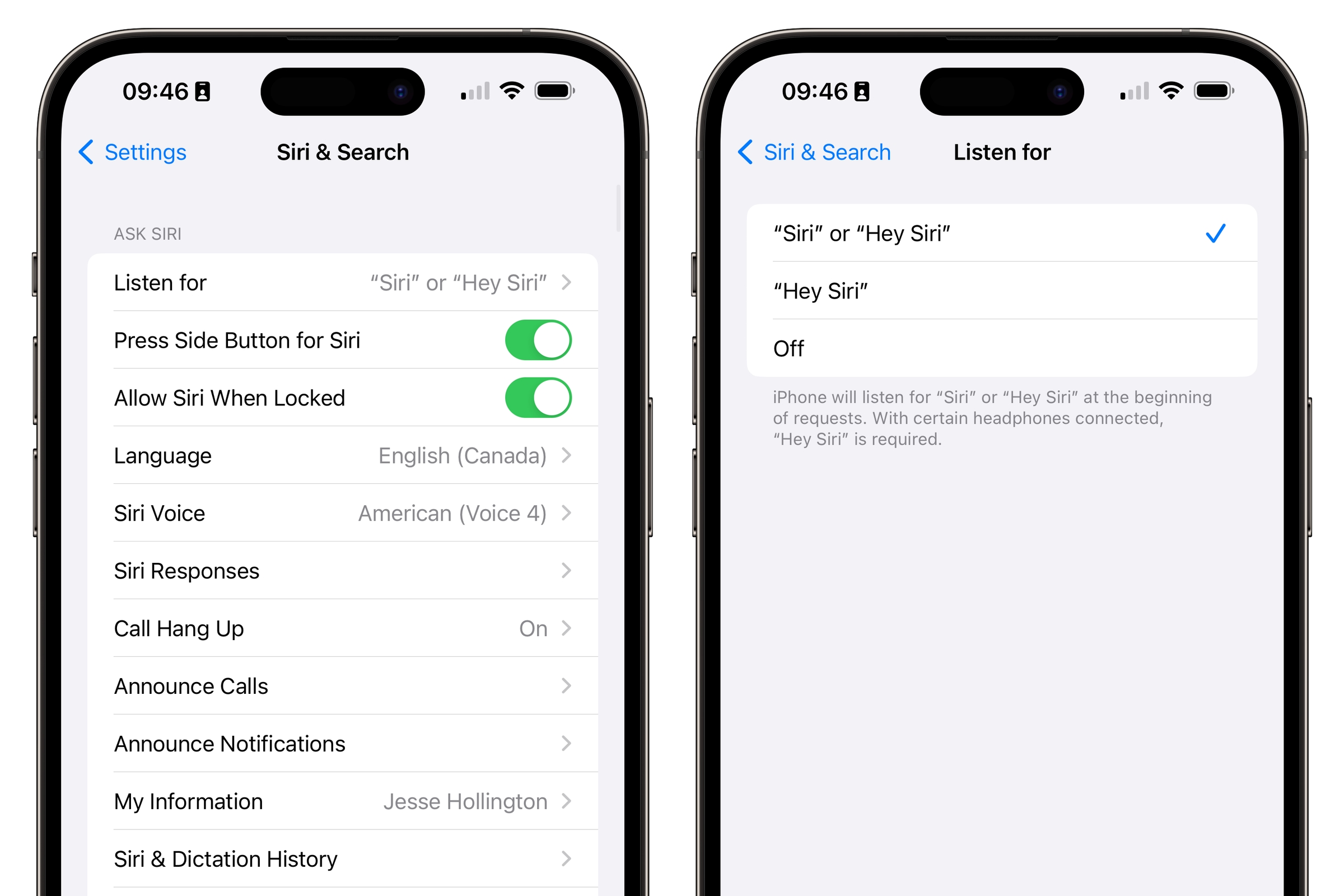 iPhone Settings to Disable Listen for Hey Siri.