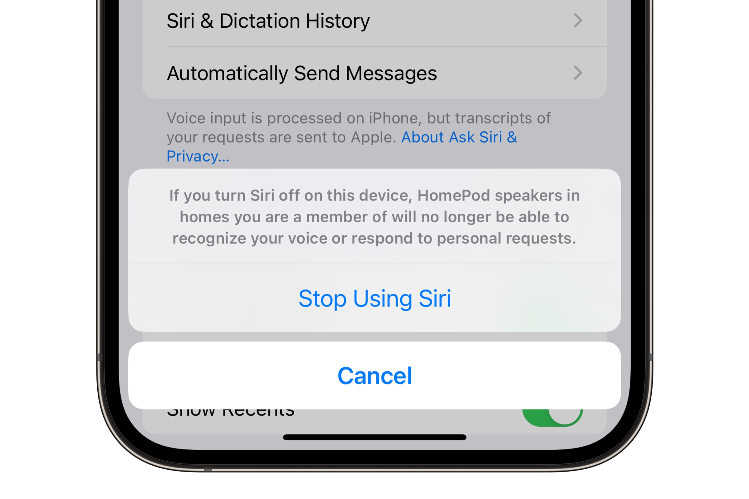 iPhone Stop Using Siri Confirmation for HomePod users.
