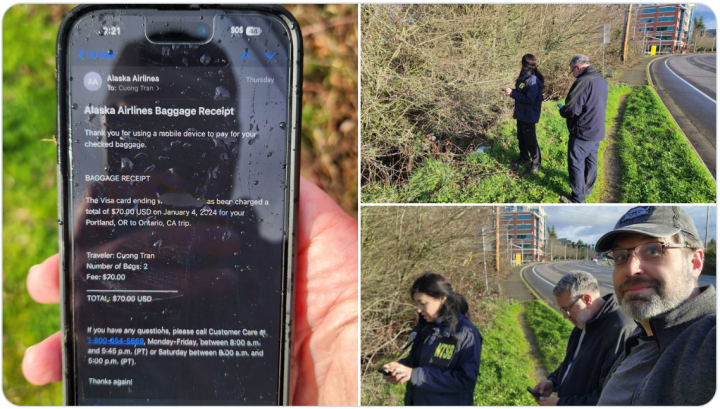 Images of an iPhone found after being sucked out of an Alaska Airlines plane in Portland, Oregon.