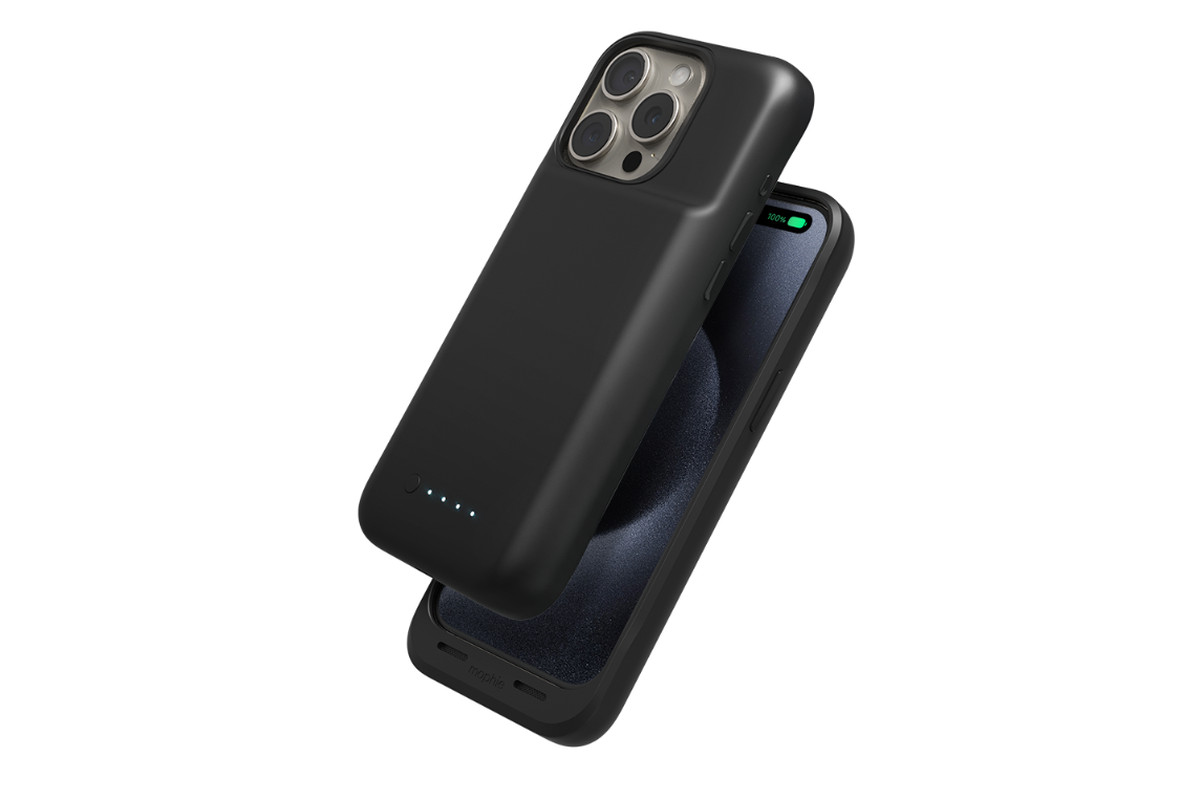 Mophie Juice Pack on an iPhone 15 Pro.
