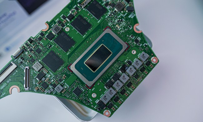 An Intel Meteor Lake processor socketed in a motherboard.