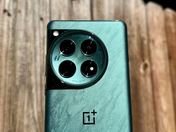 OnePlus 12 en Flowy Emerald montrant la vitre arrière et le module de caméra.