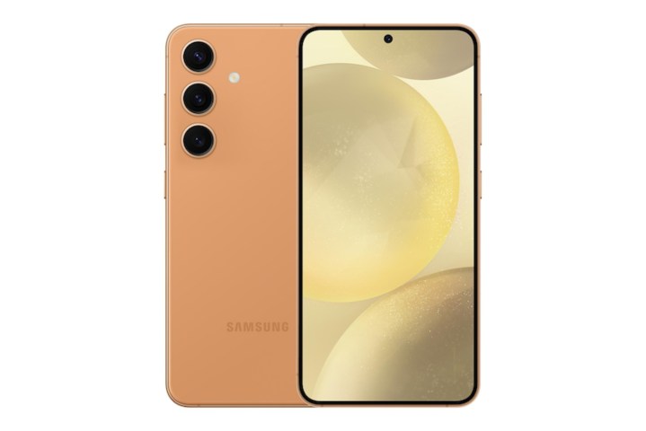 Un rendering del Samsung Galaxy S24 in arancione.