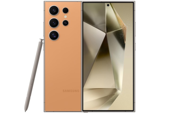 Un rendering del Samsung Galaxy S24 Ultra in arancione.