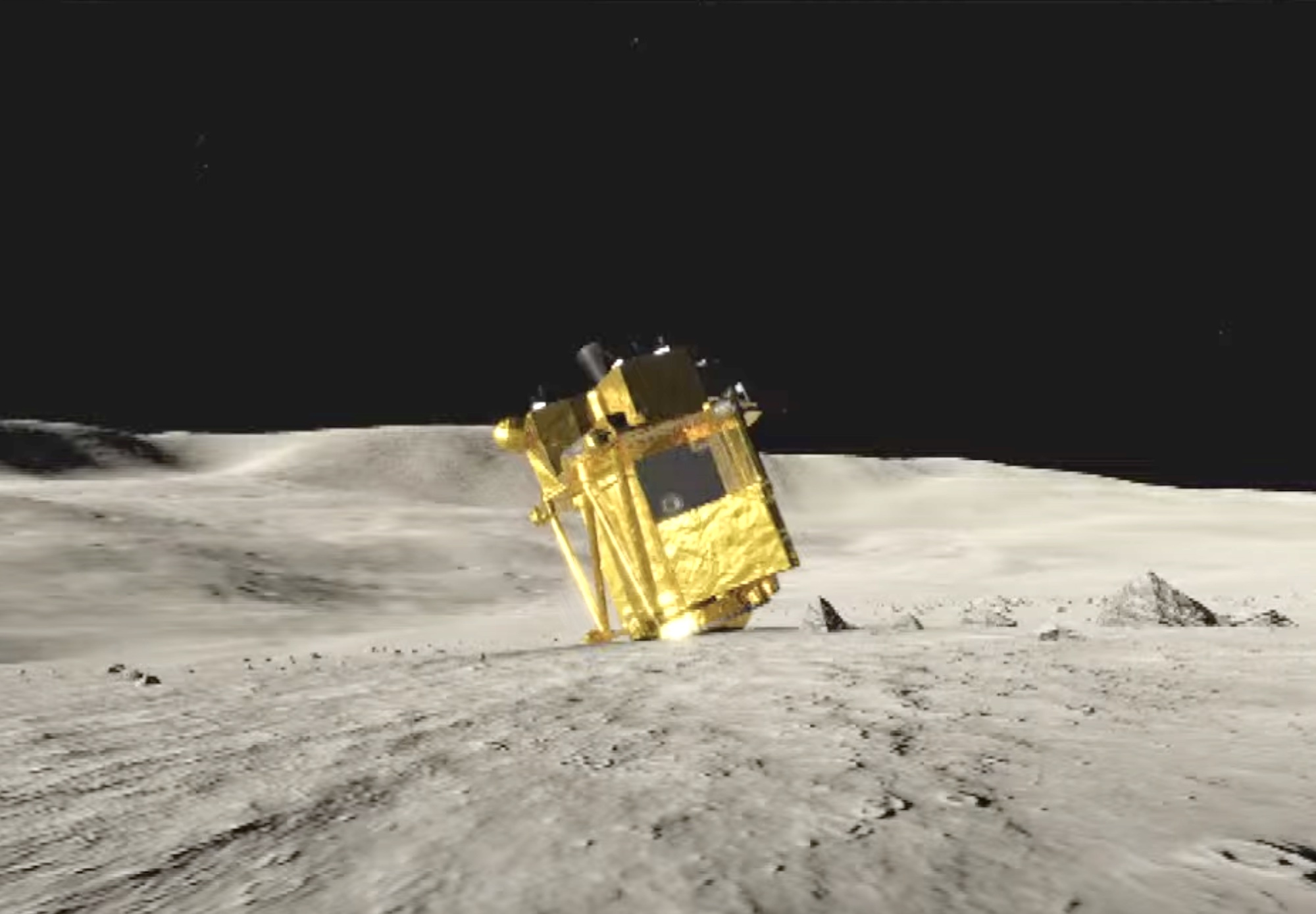 A computer-generated image showing Japan's SLIM lander on the lunar surface.