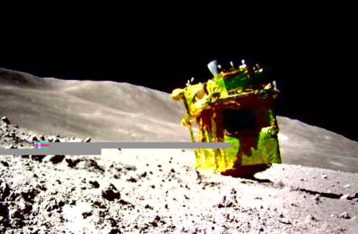 Japan's SLIM lander in an upside-down position on the moon.
