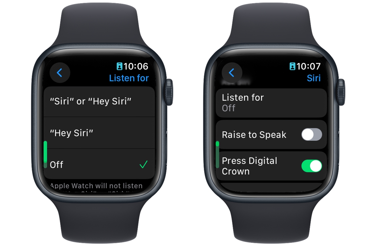 Apple Watch Siri settings in watchOS 10.