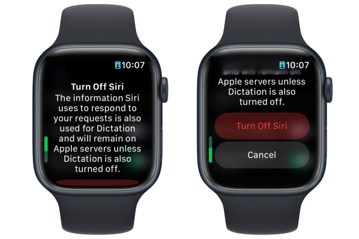 Confirmation to Turn off Siri on Apple Watch in watchOS 10.