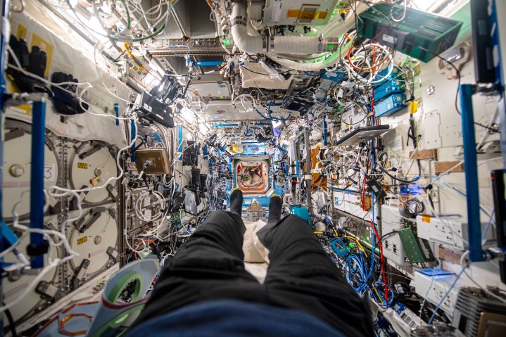The interior of the Columbus module on the space station.