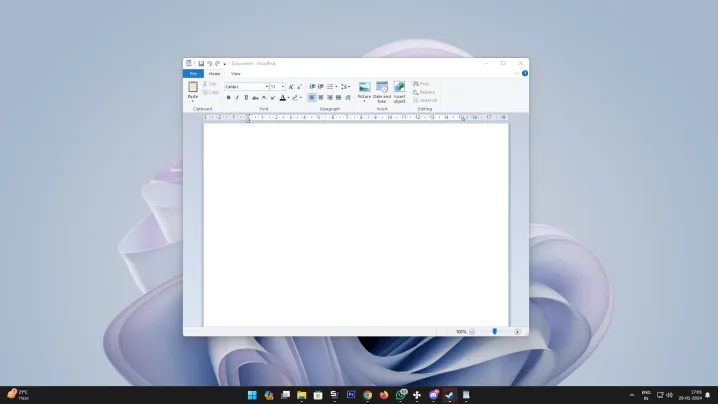 Una captura de pantalla de Microsoft WordPad ejecutándose en Windows 11.