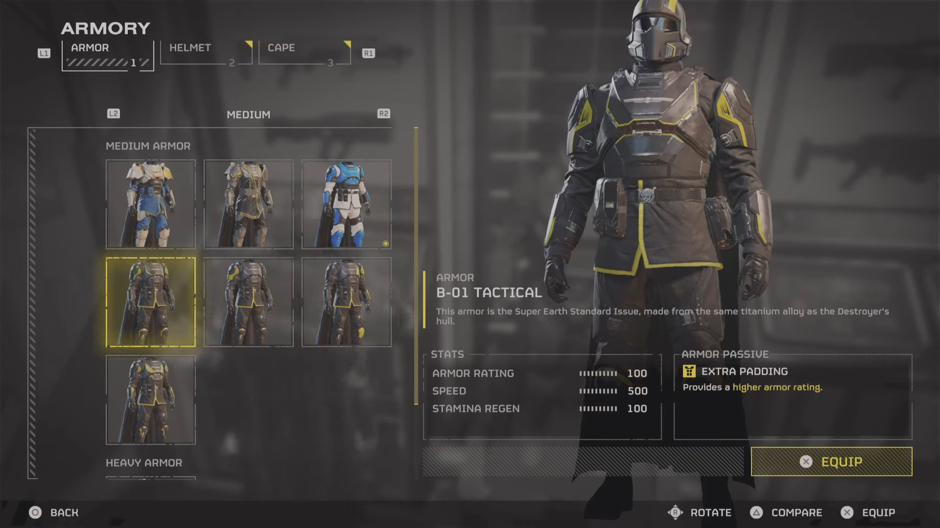 A basic armor set in Helldivers 2.