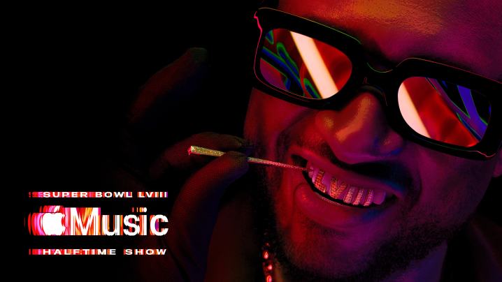 Una imagen de Usher para el espectáculo de medio tiempo del Super Bowl LVIII de Apple Music.