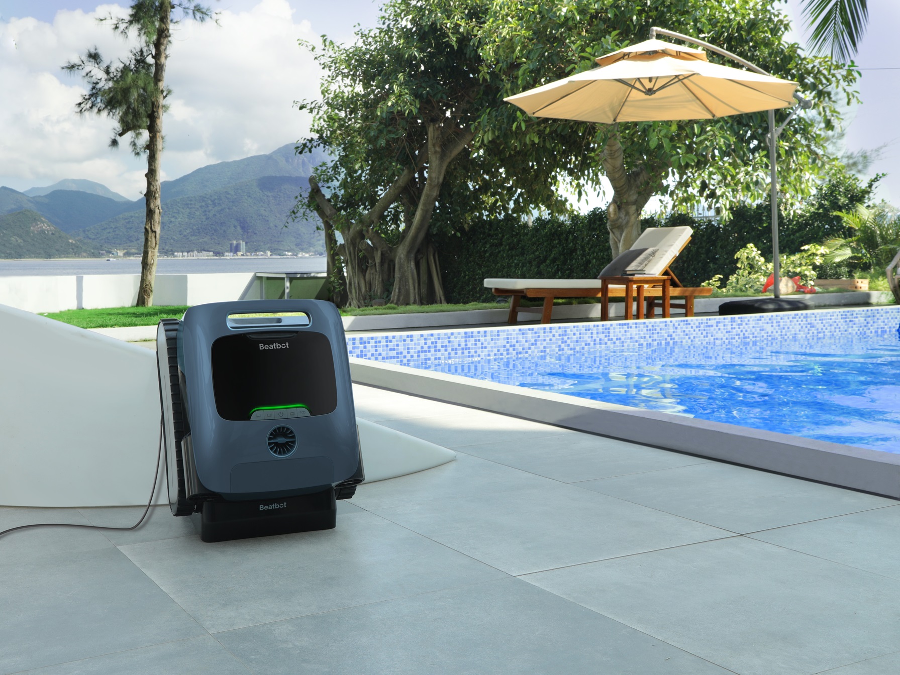Beatbot AquaSense Pro charging by pool