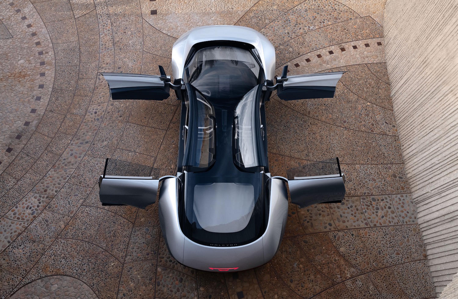 Overhead view of the Chrysler Halcyon concept with its doors open.