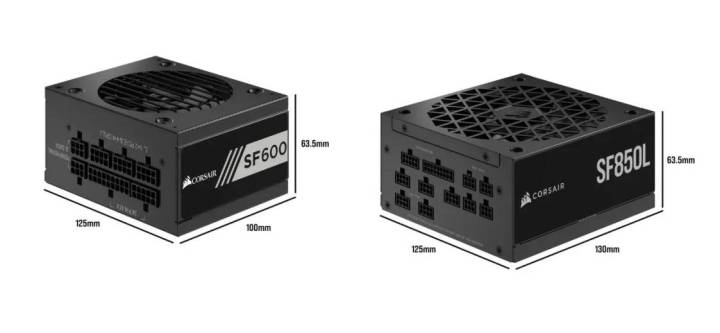 Two Corsair power supplies side by side on a white background.