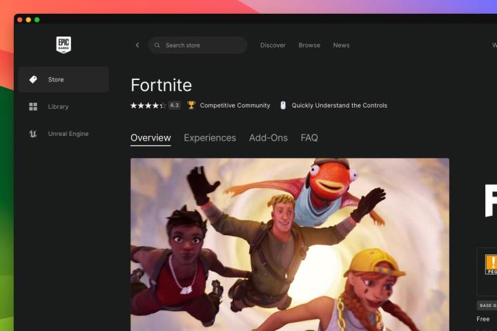 فروشگاه Epic Games در مک، صفحه Fortnite را نشان می دهد.
