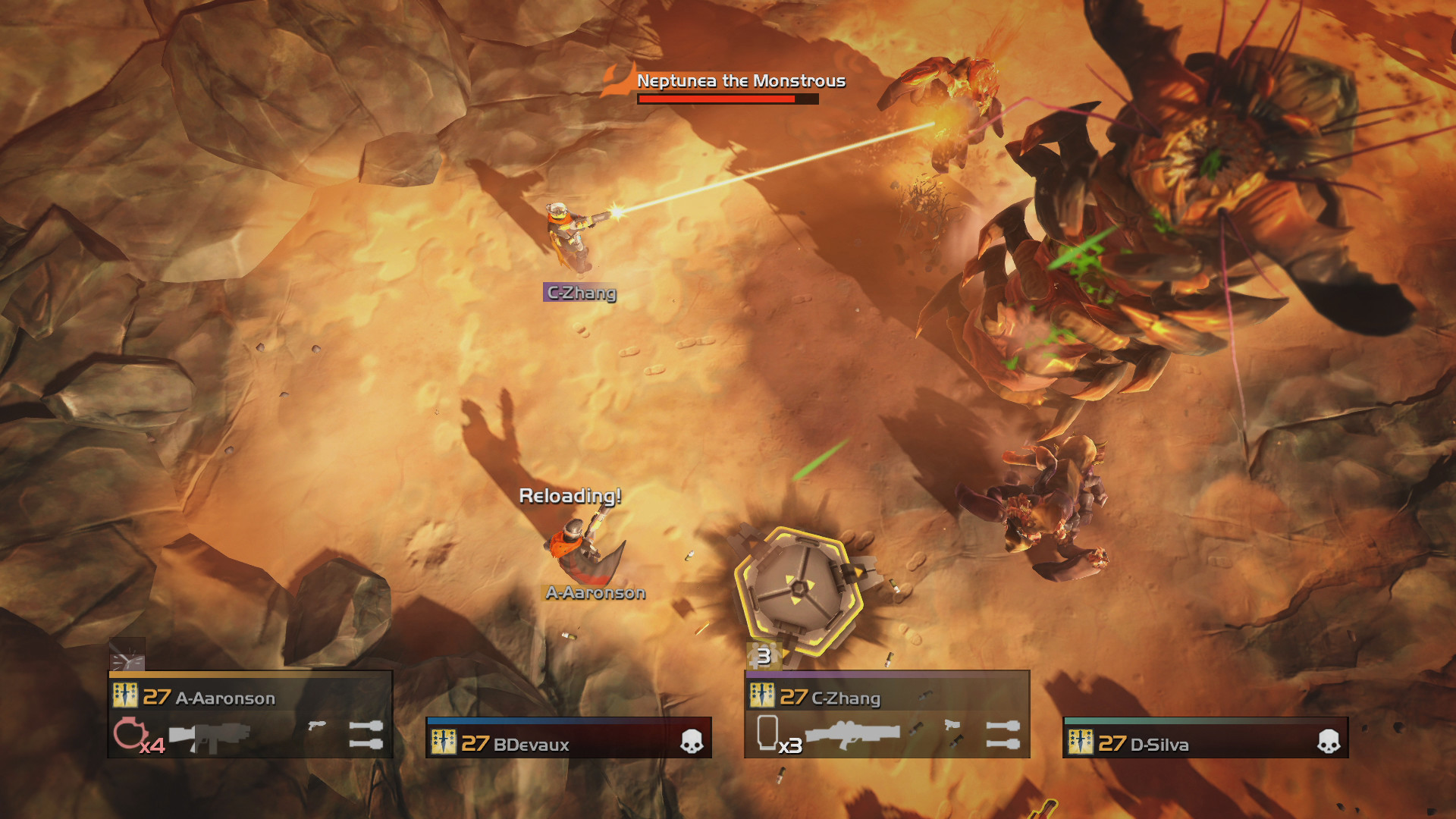 A boss fight in Helldivers.
