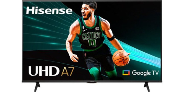 The Hisense 85-inch A7 TV displaying a basketball player.