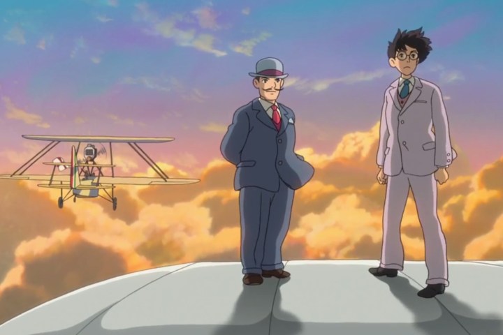 Jiro and Caproni stand above the clouds in The Wind Rises.