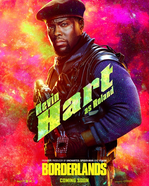 Kevin Hart sostiene una pistola y posa en el póster de Borderlands.