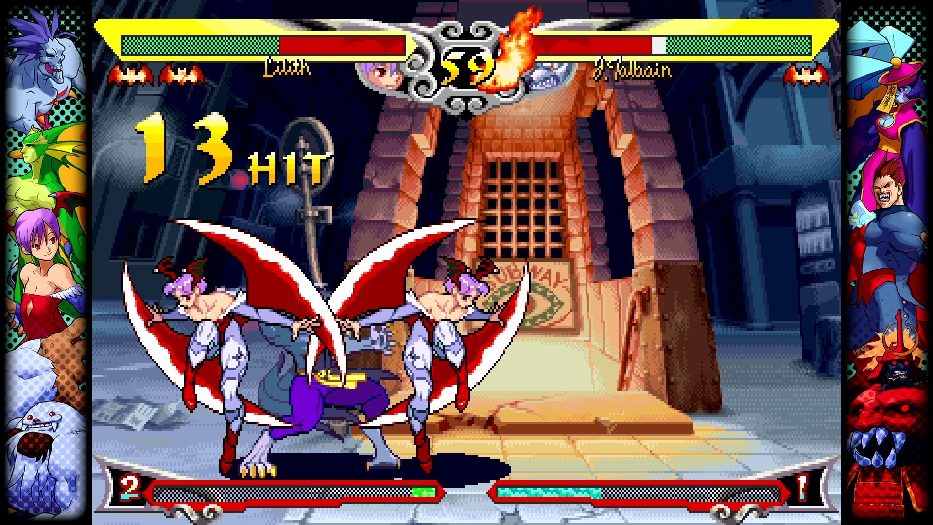 Lilith attacking Talbain with her clone in Darkstalkers.