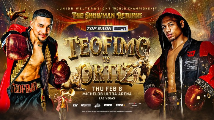 Teofimo Lopez and Jamaine Ortiz connected a promotional poster.