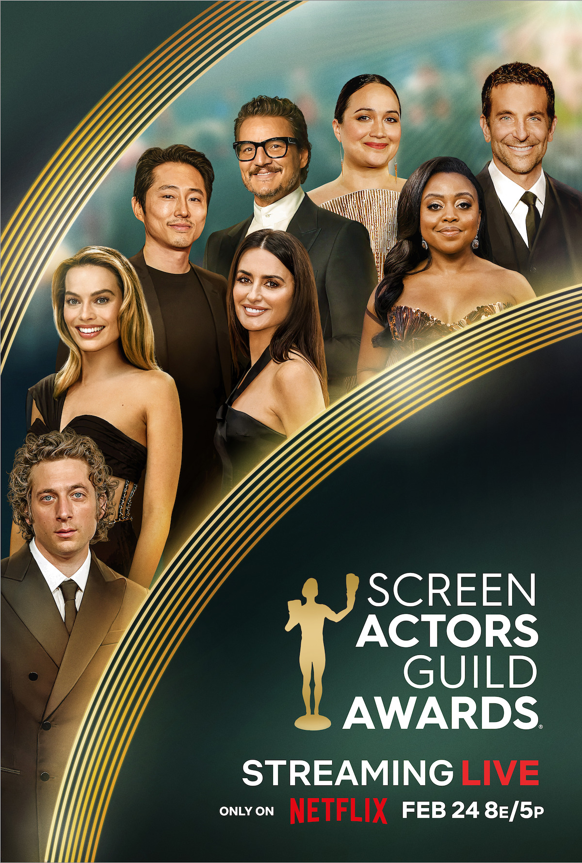 Multiple actors pose on the poster for the 2024 SAG Awards.