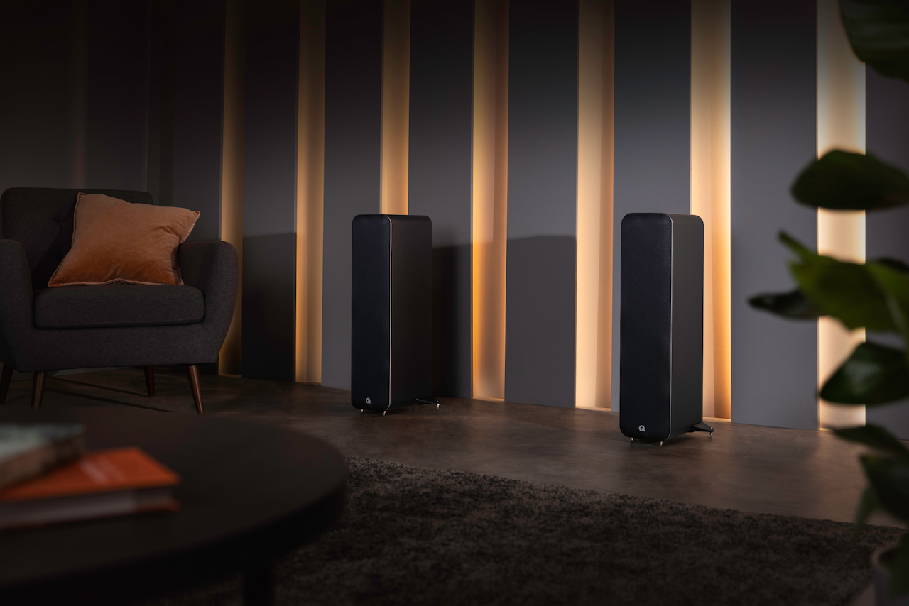Q Acoustics M40 powered micro-tower wireless audio system.