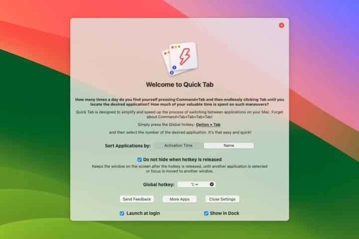 برنامه Quick Tab در macOS.