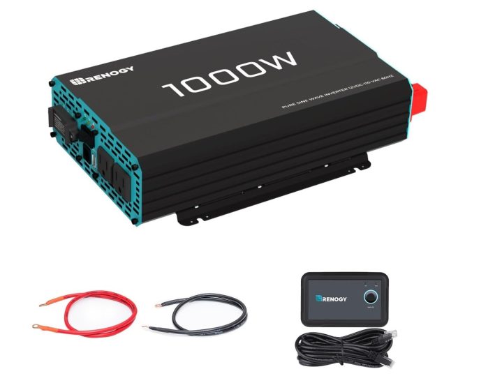 The Renogy 1000W power inverter and associated accessories.