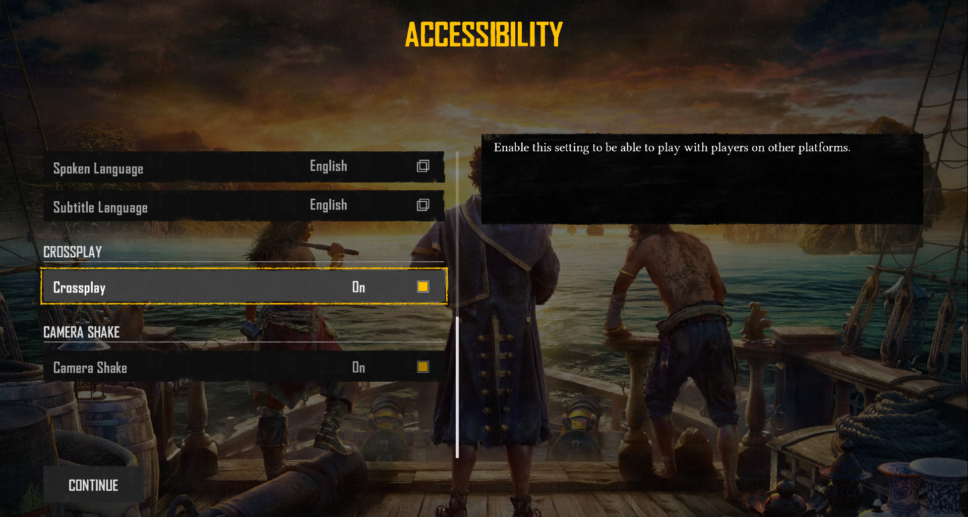 The accessibility menu in Skull and Bones.