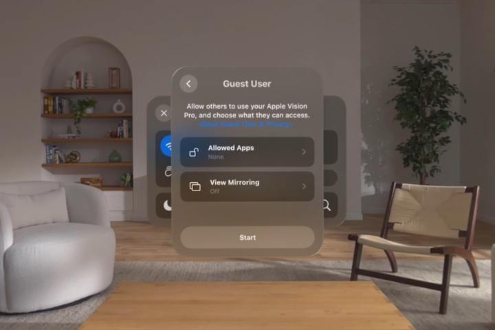 A screen on the Apple Vision Pro headset showing the Guest User set-up process.