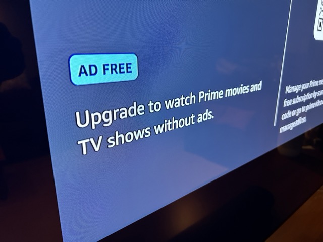 A promotion to upgrade to an ad-free subscription on Amazon Prime Video.