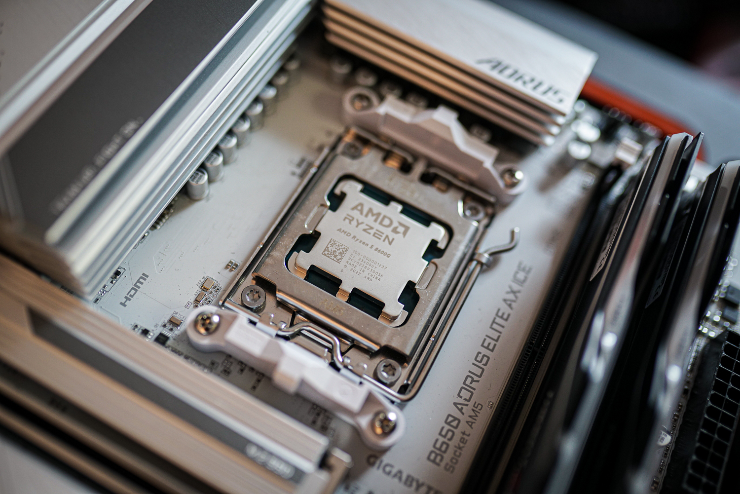 AMD Ryzen 5 8600G APU روی مادربرد نصب شده است.
